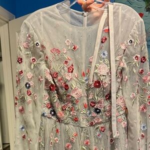 Embroidered Illusion High Neck Long Sleeve A Line Platinum Multi - Mac Duggal